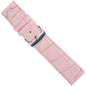 Pink mat læder urrem med imiteret alligator look med sølv spænde, bredde 24 mm og længde 195 mm